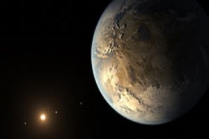 Artist's concept of a rocky Earth-sized exoplanet in the habitable zone of its host star. NASA/SETI/JPL image.