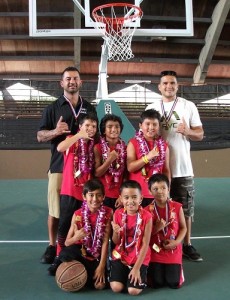 Team members from Alakai pose for a team photo after winning the HI-PAL Winter Basketball Classic boys 8-and-under division. HI-PAL photo.