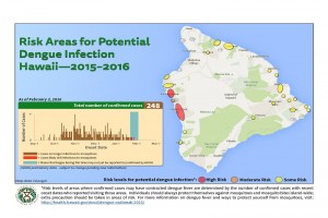 The Hawai'i Department of Health updated its map of potential areas of dengue fever infection, based on confirmed case information as of Wednesday, Feb. 3 DOH image.