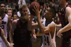 UH-Hilo's Ryan Reyes goes up for a shot against Azusa Pacific on Saturday. UH-Hilo photo.