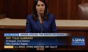 Congresswoman Tulsi Gabbard. Still taken from CSPAN video of Congresswoman Gabbard speaking on the house floor.