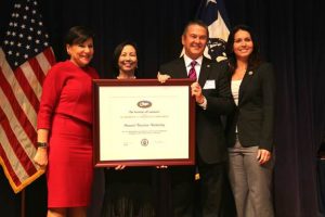 (Left to right): U.S. Secretary of Commerce Penny Pritzker; HTA Director of Communications Charlene Chan; HTA President and CEO George Szigeti; Rep. Tulsi Gabbard. Photo courtesy of the Office of Congresswoman Tulsi Gabbard.