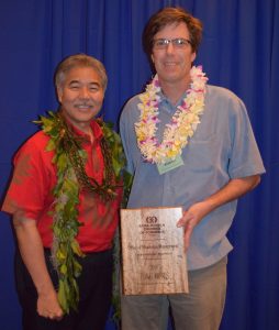 The Office of Mauna Kea Management (OMKM) is this year’s recipient of the Kona-Kohala Chamber of Commerce Pualu Award for Environmental Awareness. 