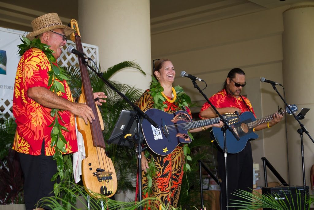 Darlene Ahuna and friends perform for festival attendees during the Festival of Aloha. Mauna Kea Resort photo.