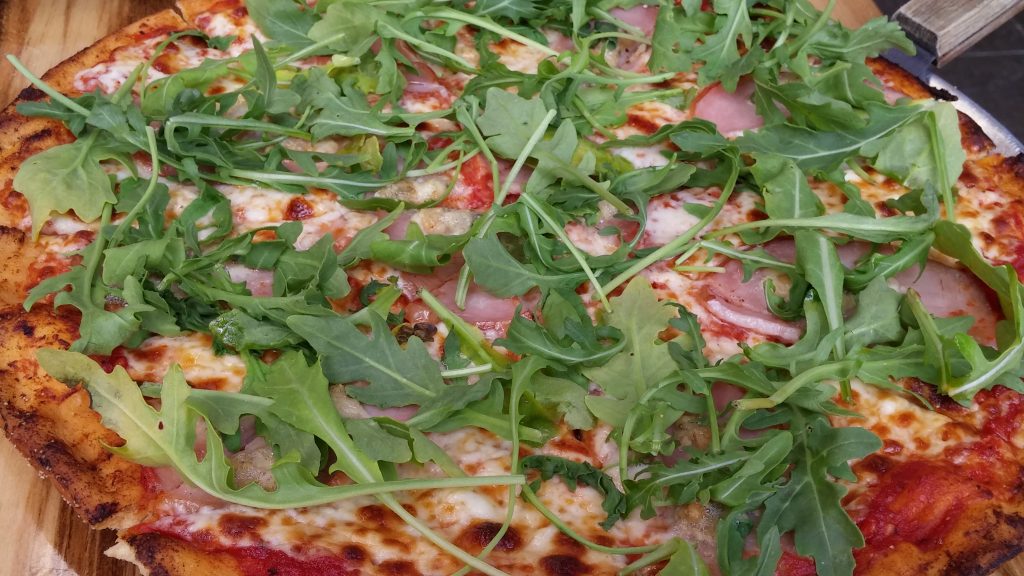 Rocco's Arugula, Canadian Bacon, and Bleu Cheese Pizza