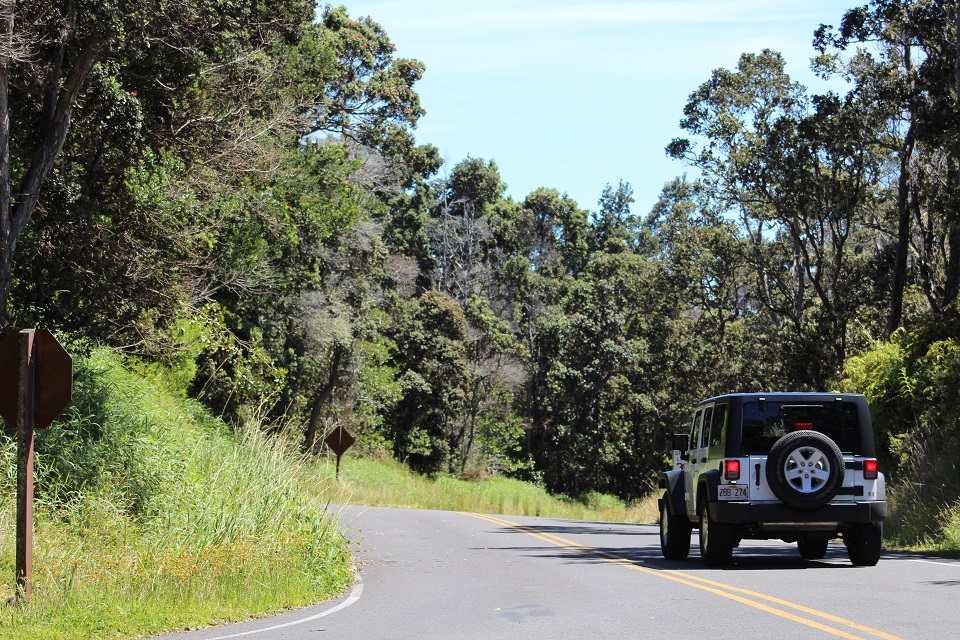 Visitors drive down Chain of Craters Road Friday afternoon, Sept. 2. NPS photo.