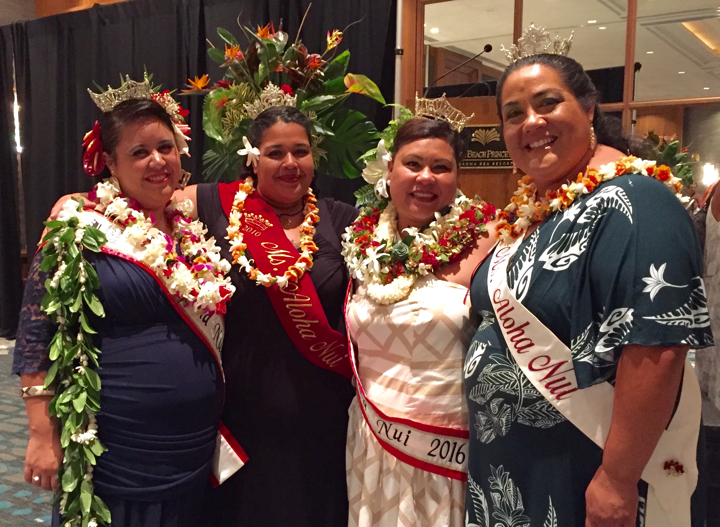 (L–R) Ms Aloha Nui pageant winners: 2015, Jacelyn Auna; 2010, Kalae Yonemura; 2016, Shari Ann Drummundo; 2009, Darde Gamayo. Courtesy photo.