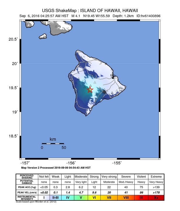 USGS image. Magnitude 4.1 earthquake, Mauna Loa. 