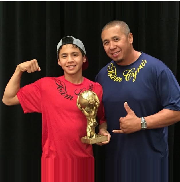 Cyrus Jumalon with his father and coach, Matthew. Courtesy photo.