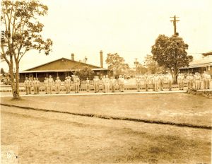Soldiers outside Building 34 in Kīlauea Military Camp during the 1940s. Photo courtesy of Kīlauea Military Camp