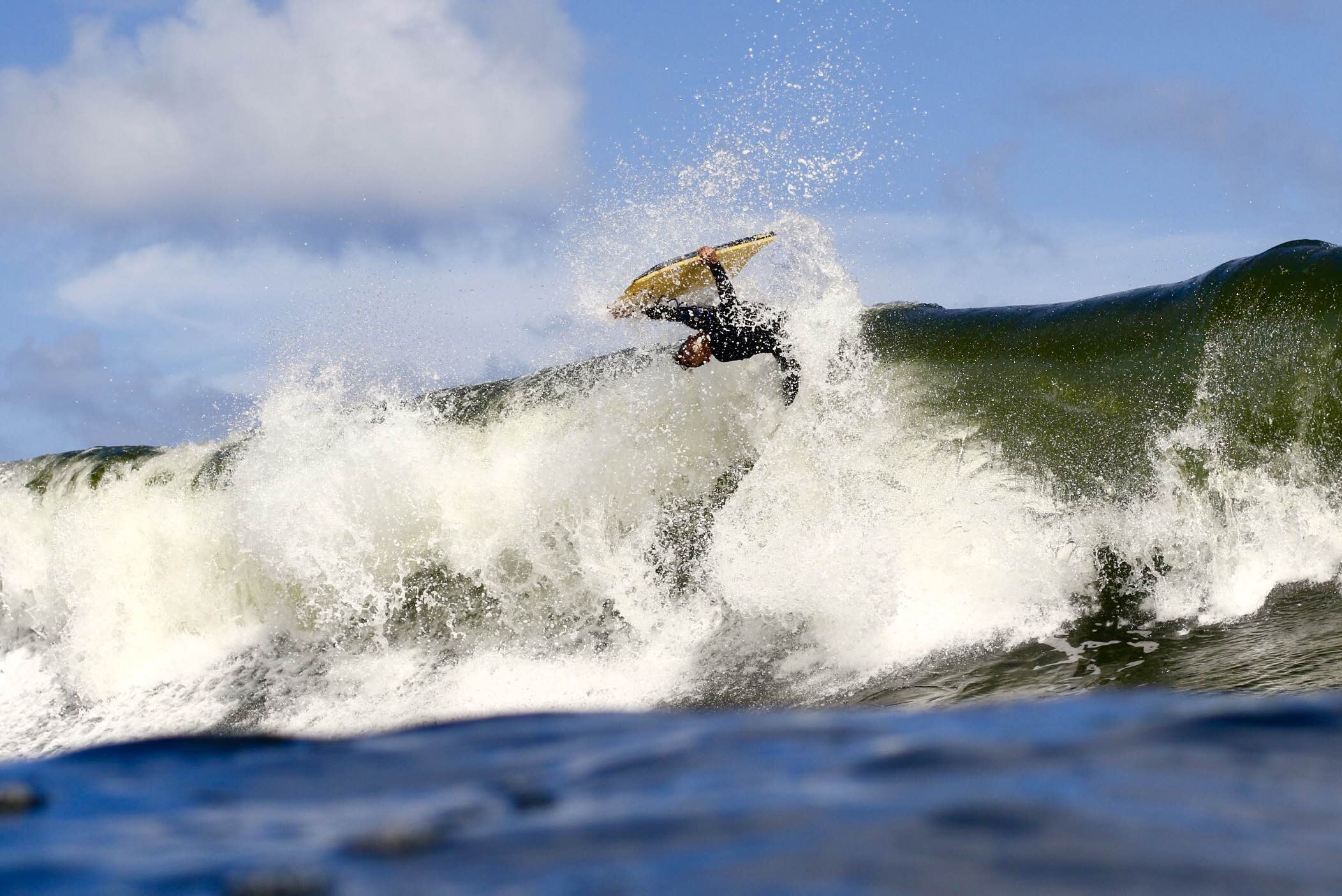 Sammy Morretino catching air during the Miller’s Surf Big Island Challenge Nov. 19, 2016, at Honoli‘i Beach just north of Hilo, Hawai‘i. Photo: Tyler Rock/ Hawaii Bodyboarding Pro Tour.